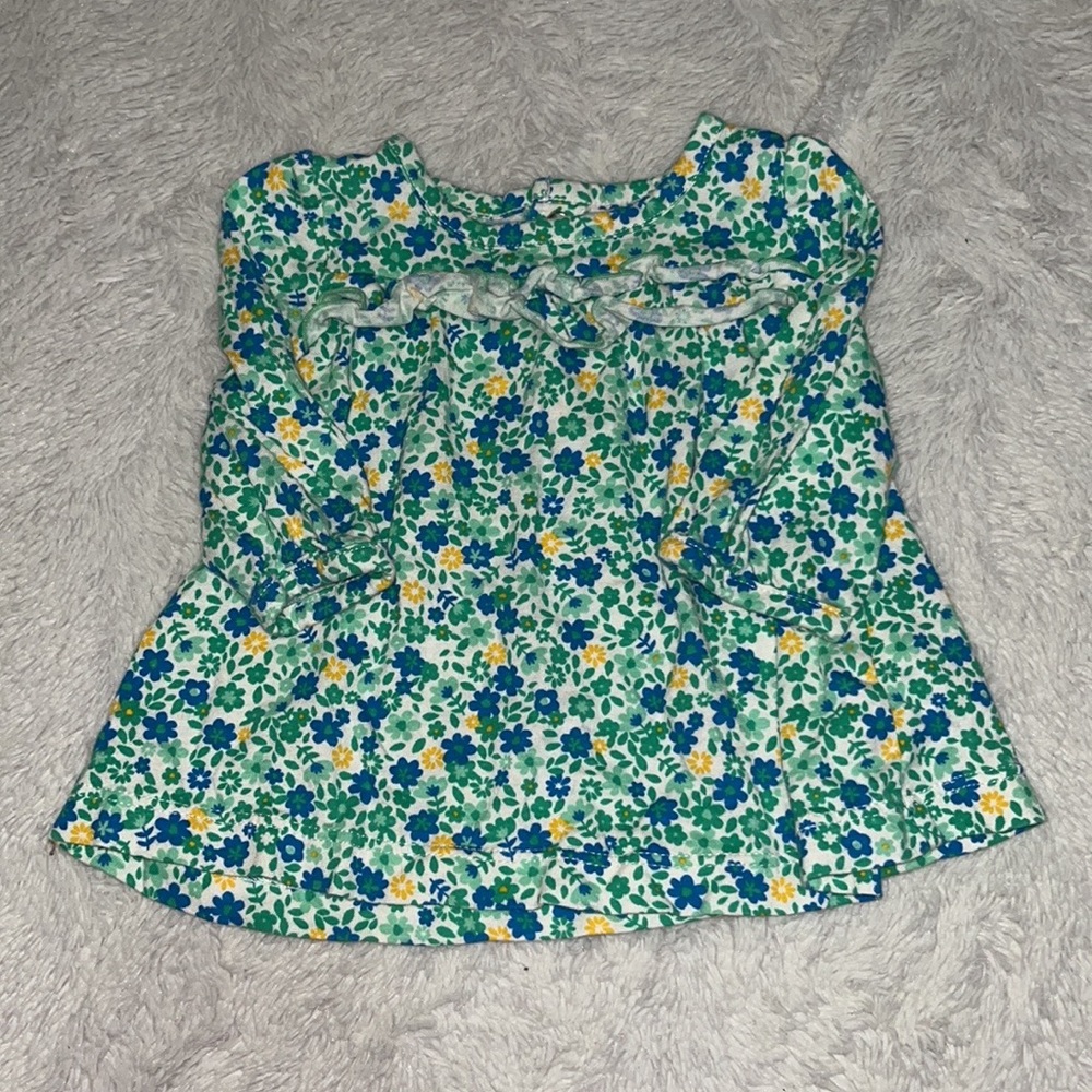 (3 for $10) carters blue and green long sleeve floral top 0-3 month